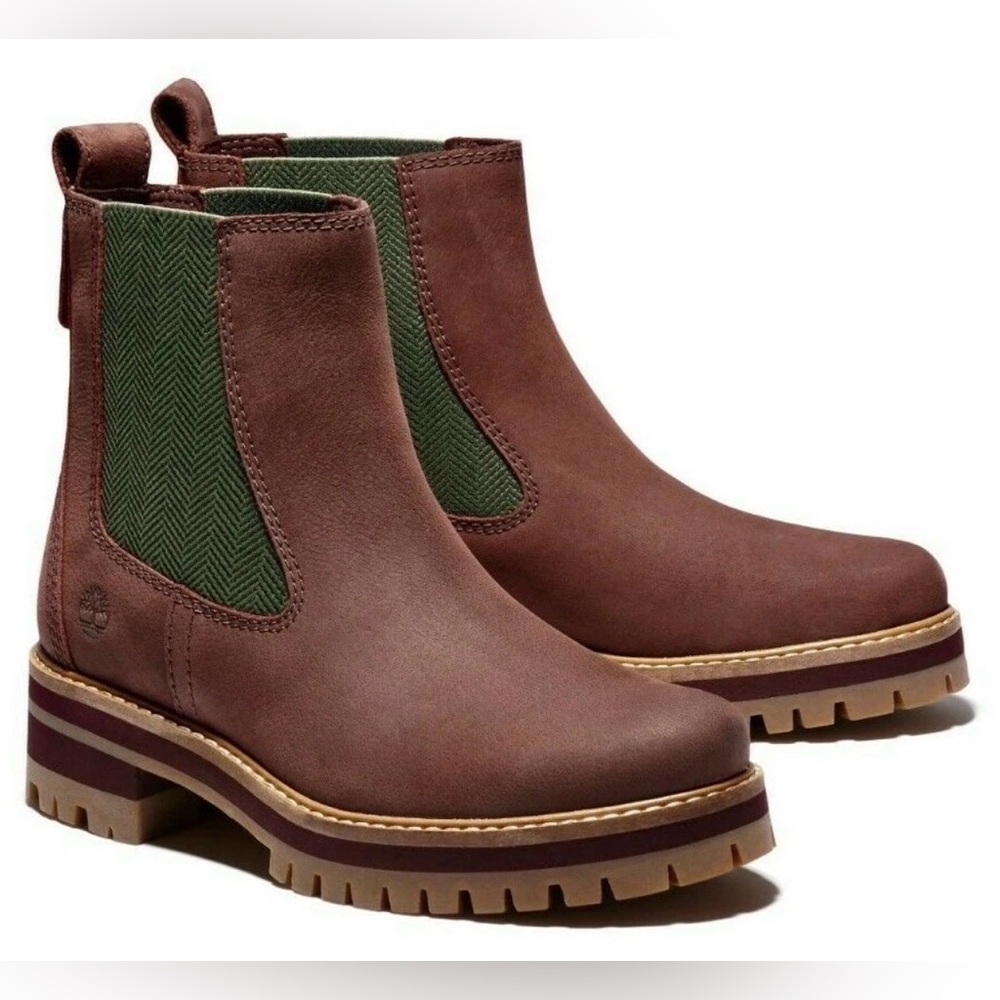 Timberland Women's Courmayeur Valley Chelsea Ankle Boots Size 6 Burgundy Leather